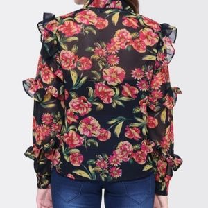 Floral print ruffled blouse